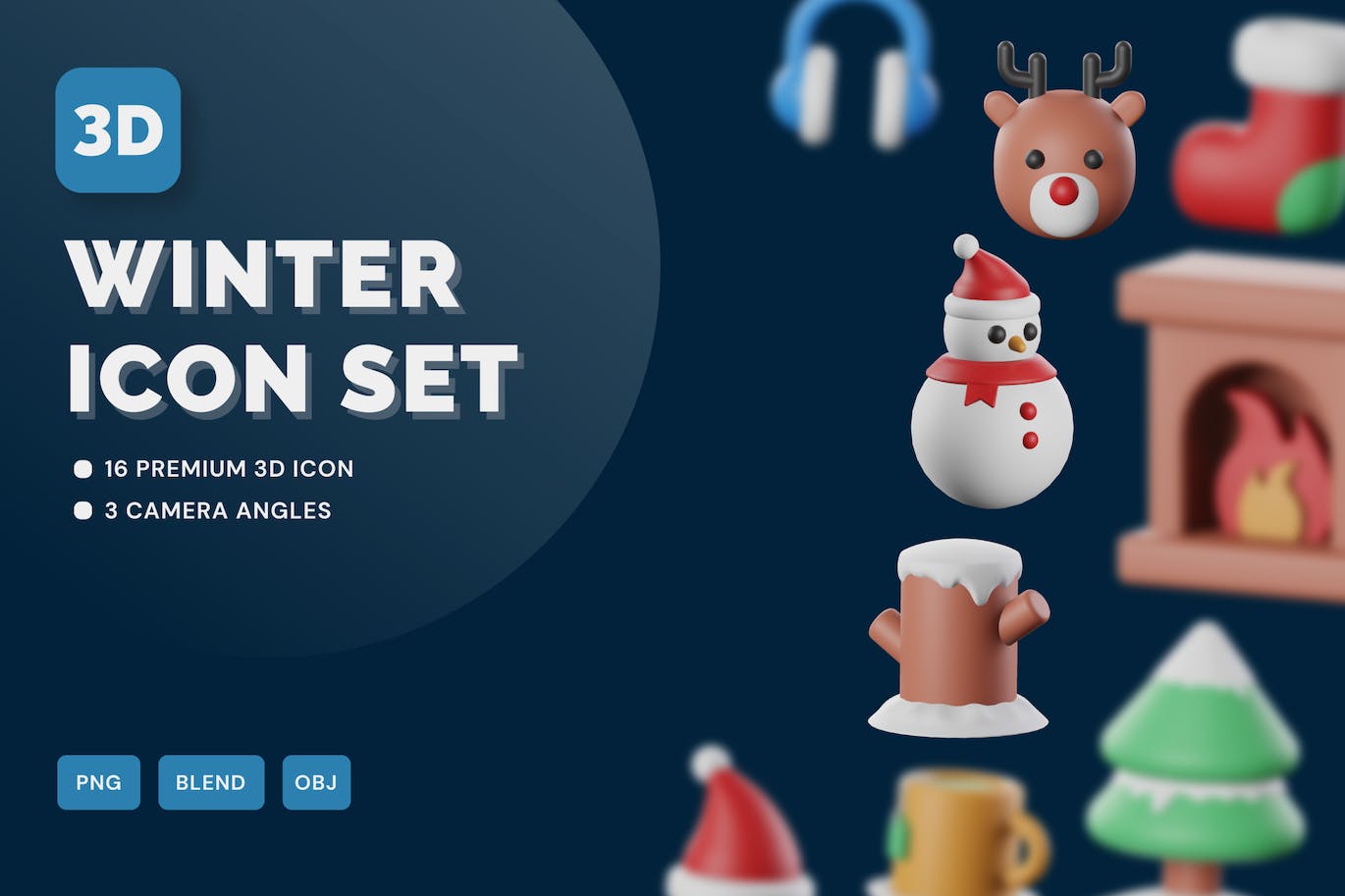 2022年冬季圣诞节3D图标素材包合集