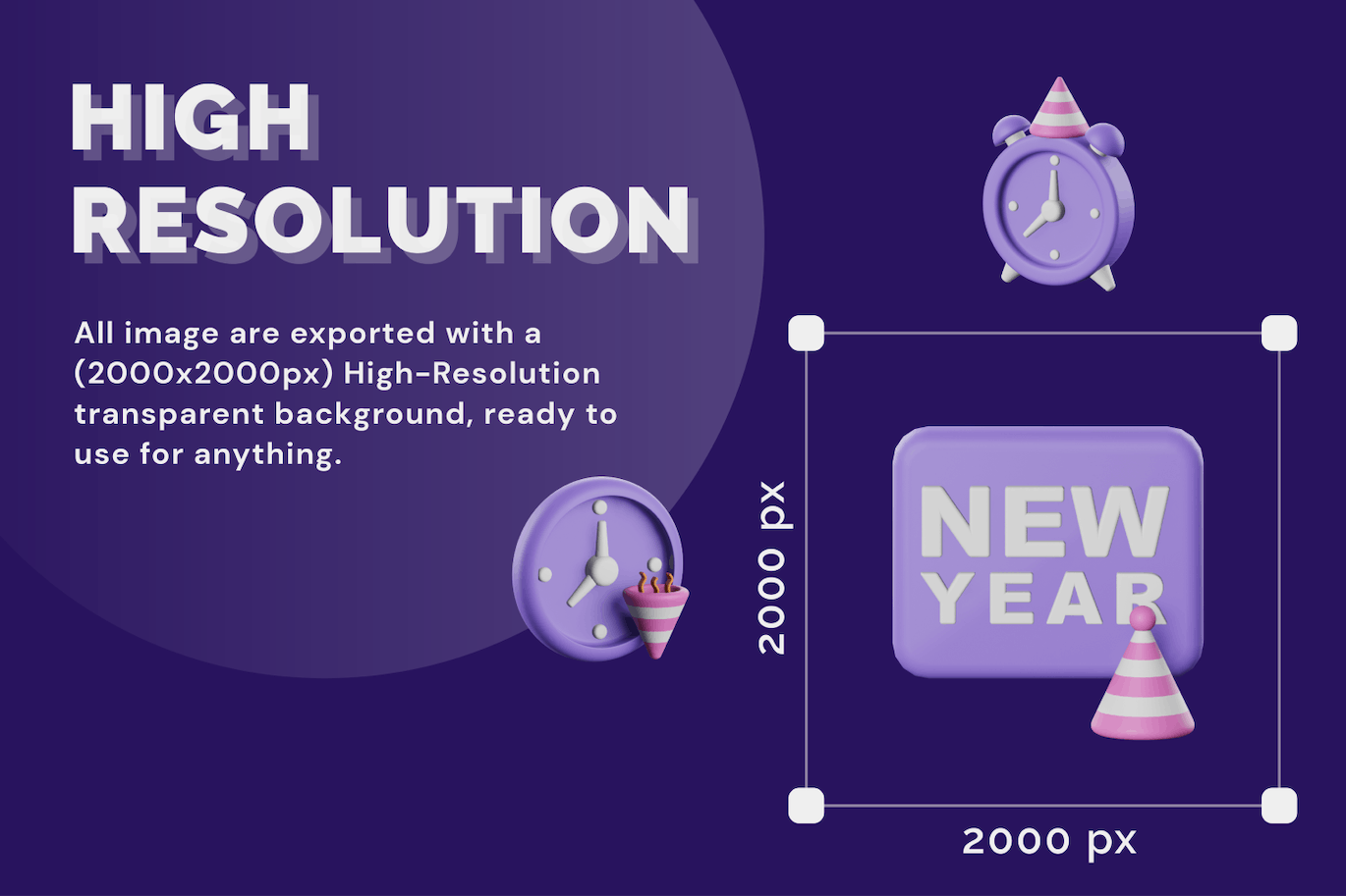 紫色新年主题3D图标模型下载 (PNG,Blend,OBJ)