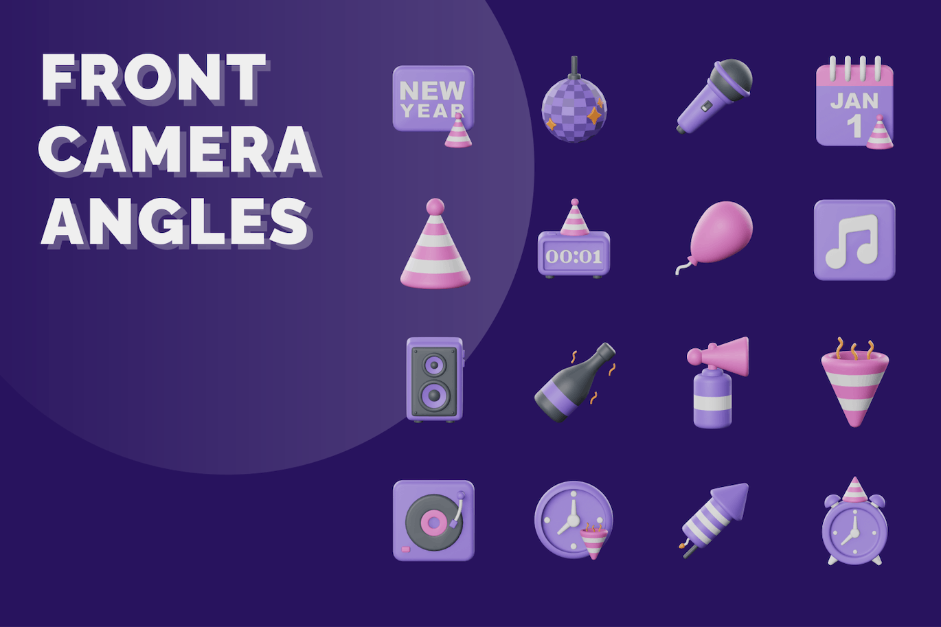 紫色新年主题3D图标模型下载 (PNG,Blend,OBJ)