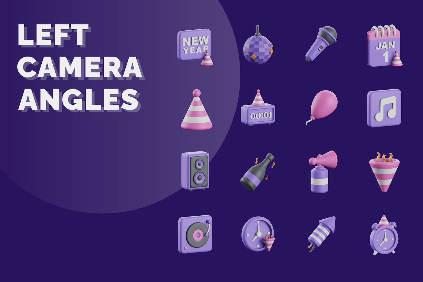 紫色新年主题3D图标模型下载 (PNG,Blend,OBJ)