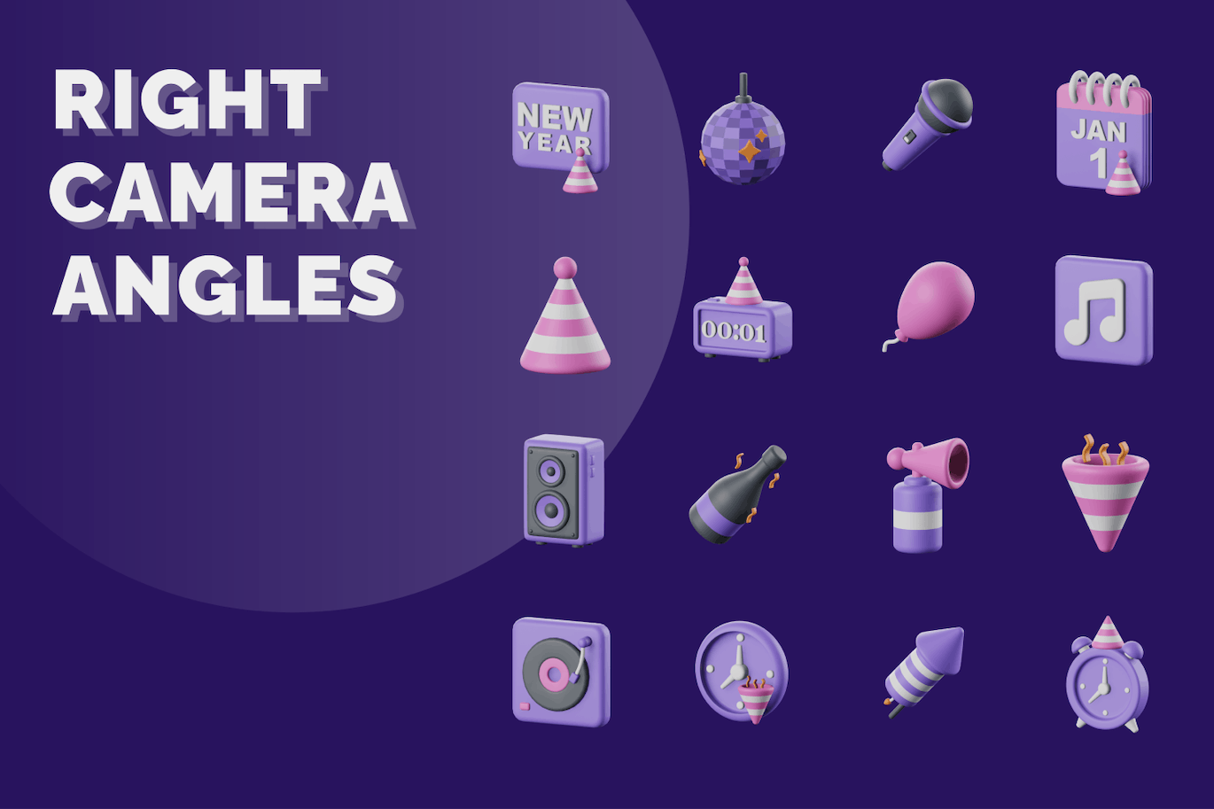 紫色新年主题3D图标模型下载 (PNG,Blend,OBJ)