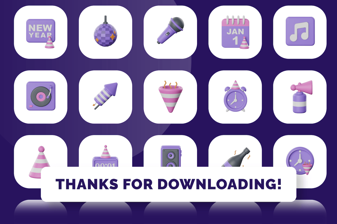 紫色新年主题3D图标模型下载 (PNG,Blend,OBJ)