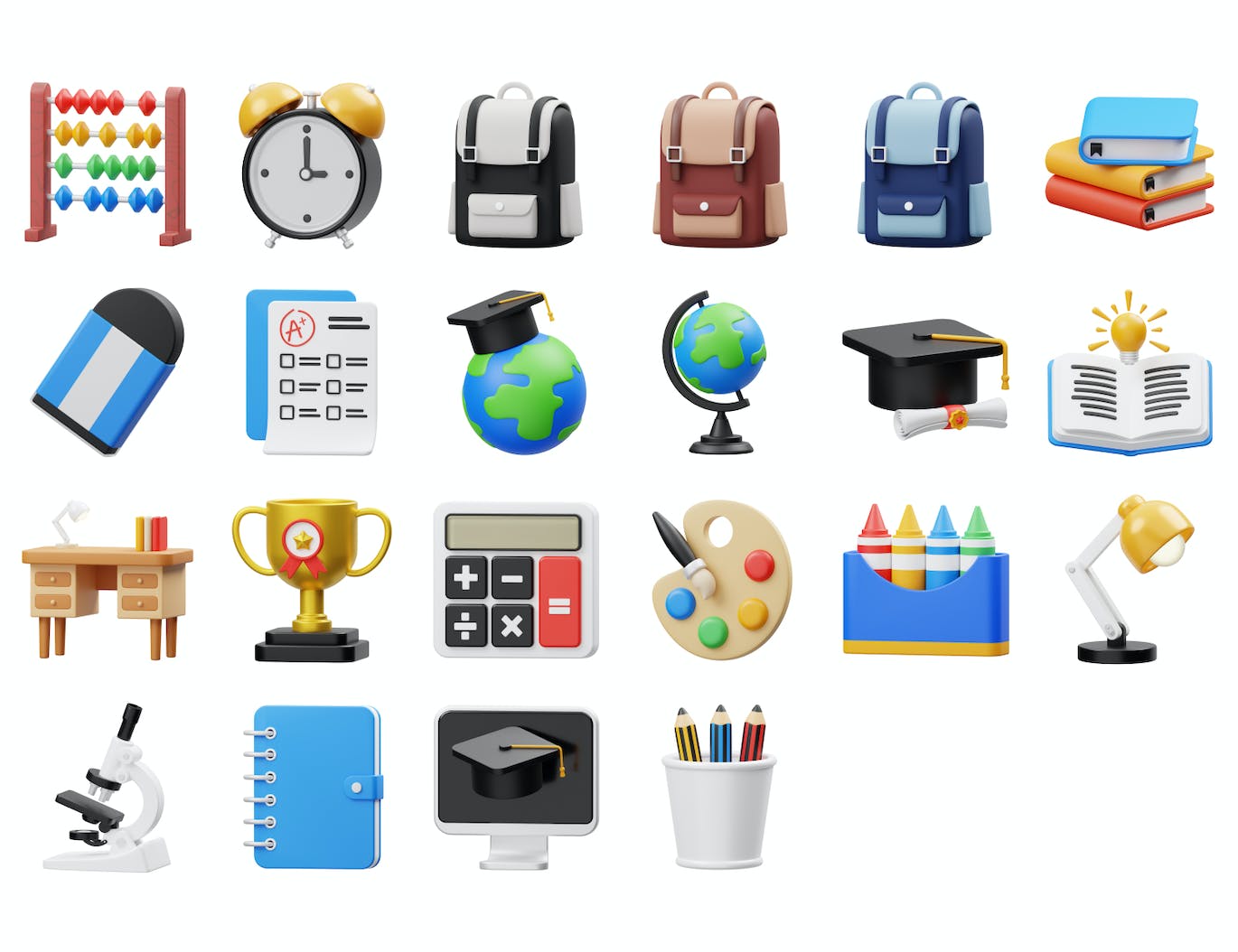 20个教育类3D图标模型素材 (PNG,fbx,obj,blend)