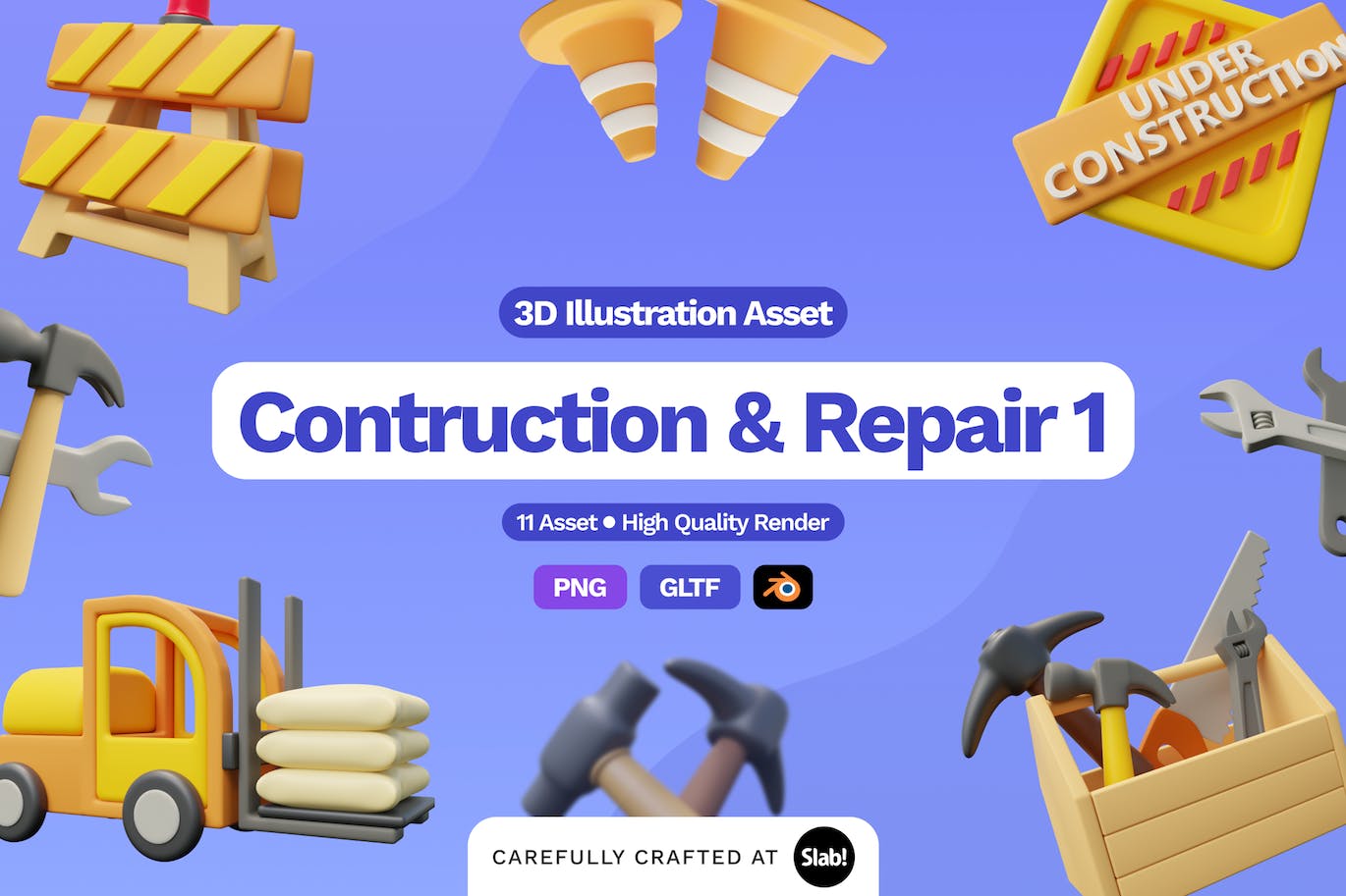 3D建筑工程工地主题模型图标 (PNG,Blend,glft)