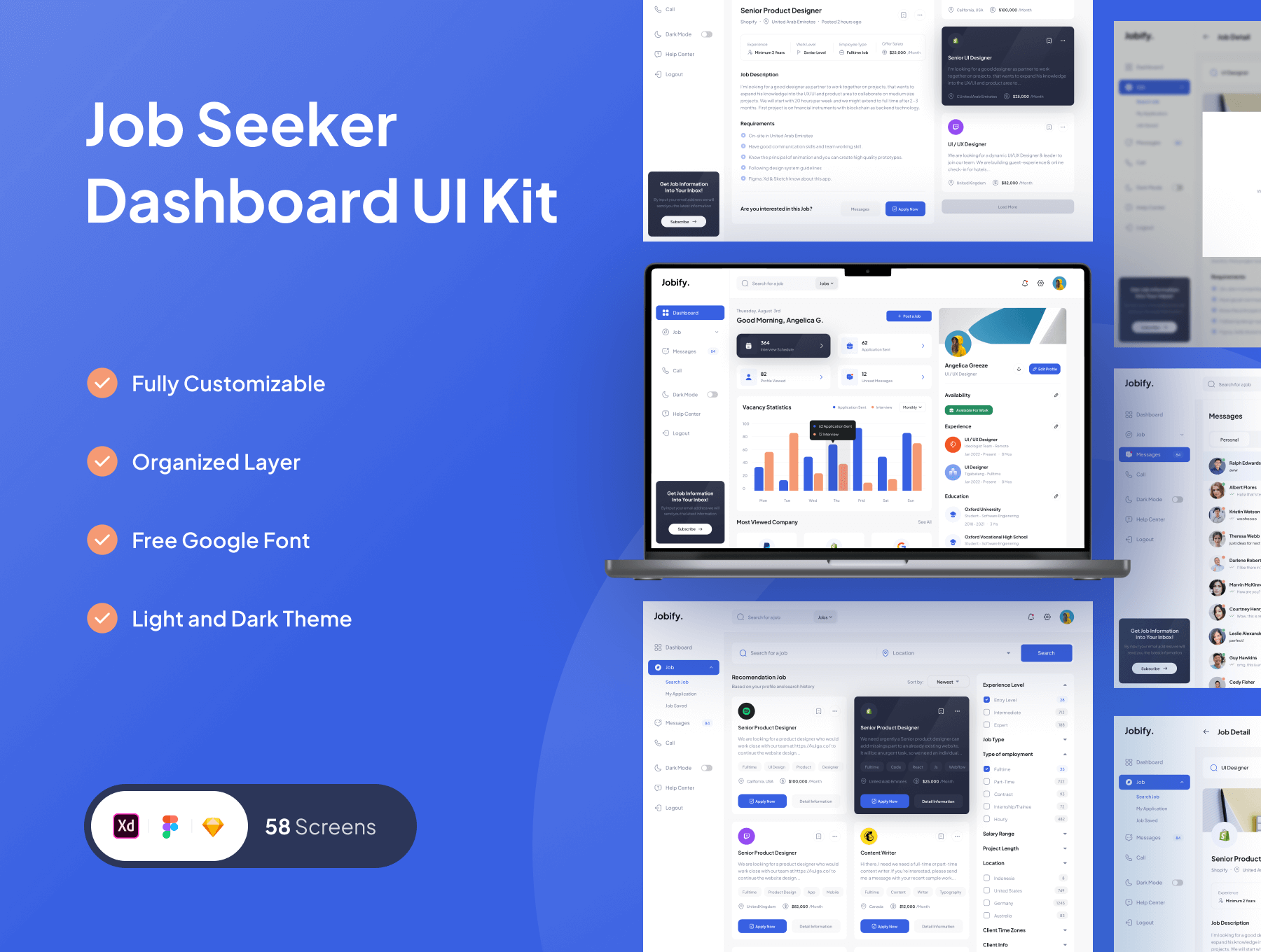 58个蓝色求职招聘主题后台管理界面素材包