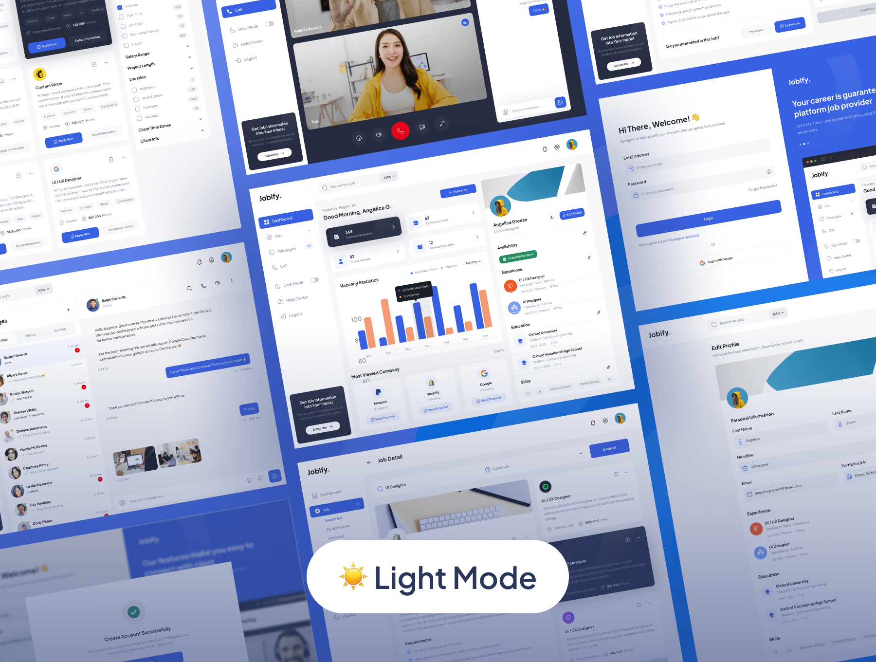 58个蓝色求职招聘主题后台管理界面素材包