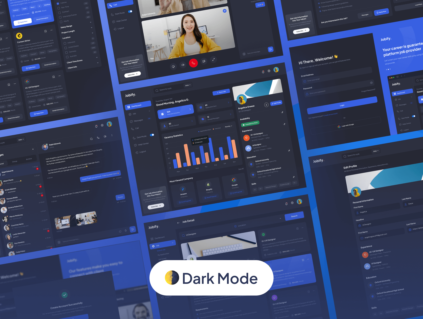 58个蓝色求职招聘主题后台管理界面素材包