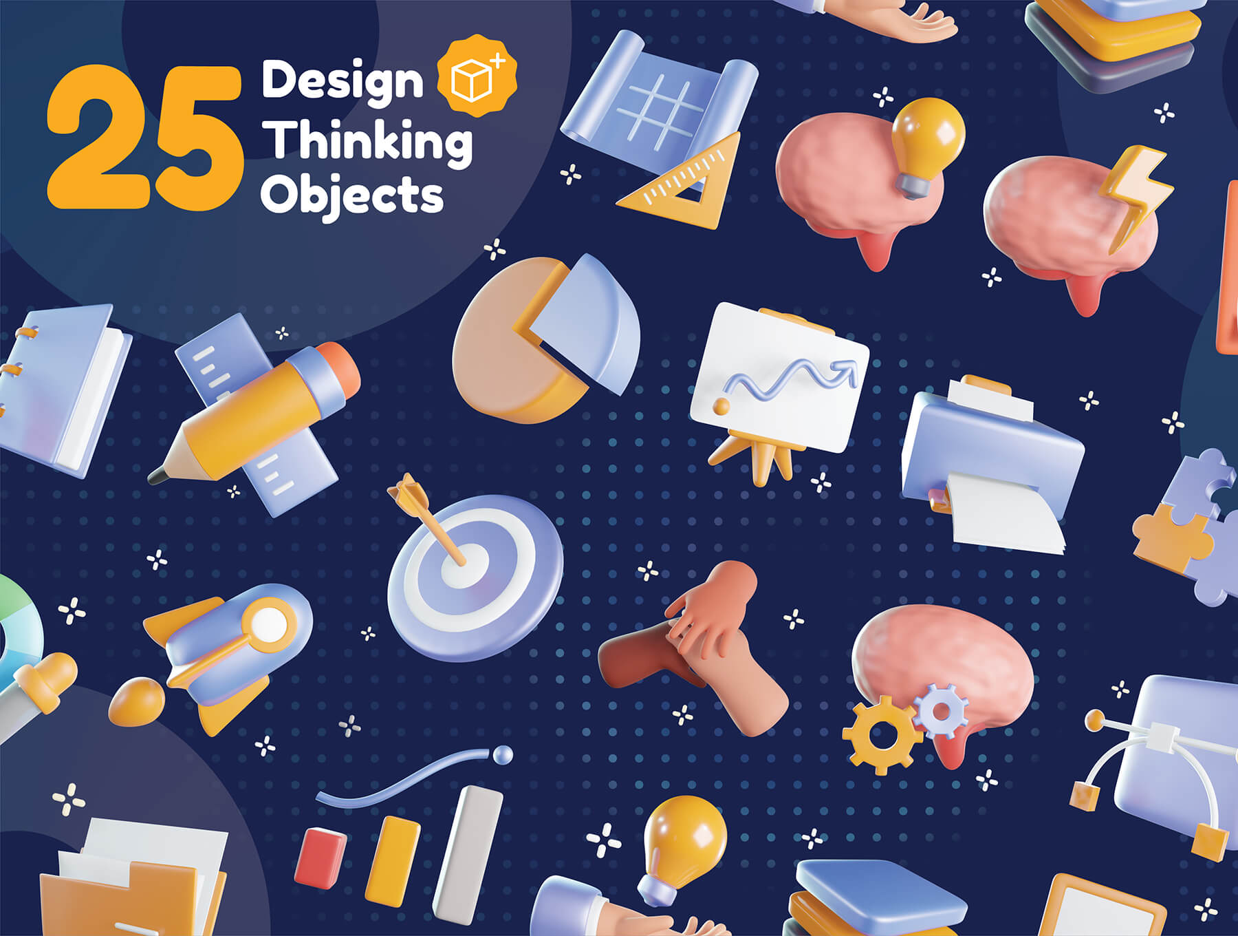 25个设计思维主题3D图标模型