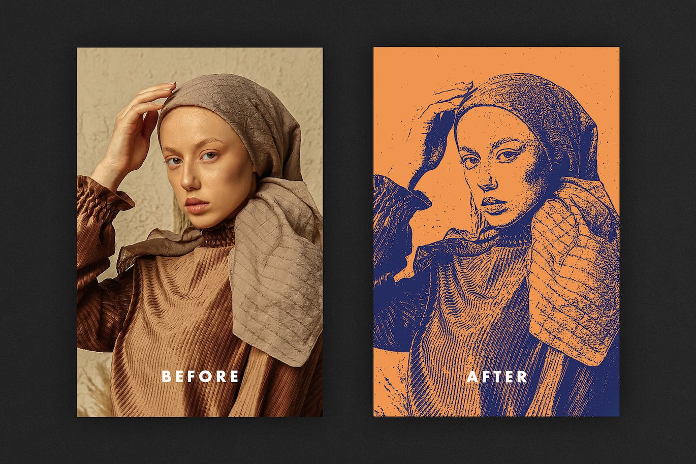 高端复古像素风质感照片效果图PSD样式