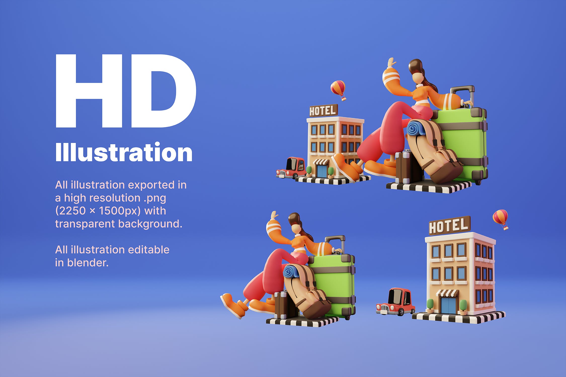 3D卡通旅行插画PNG素材