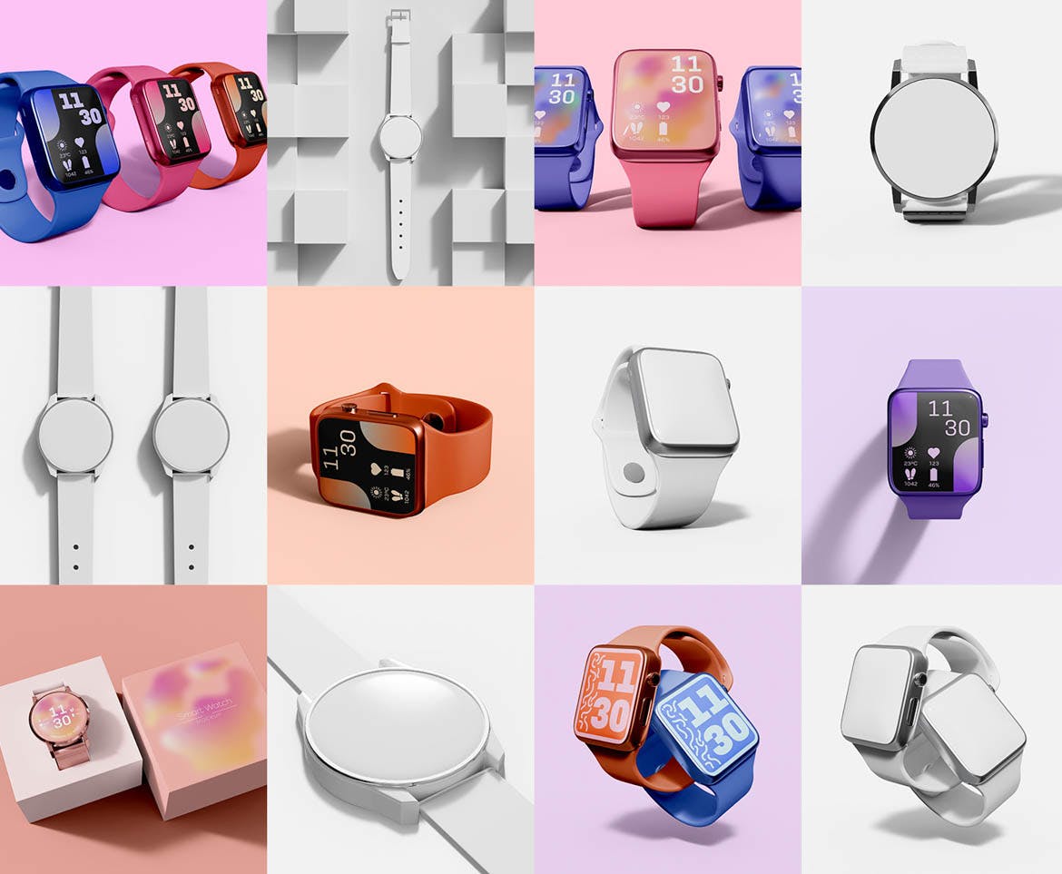 多种款式智能手表屏幕PSD样机