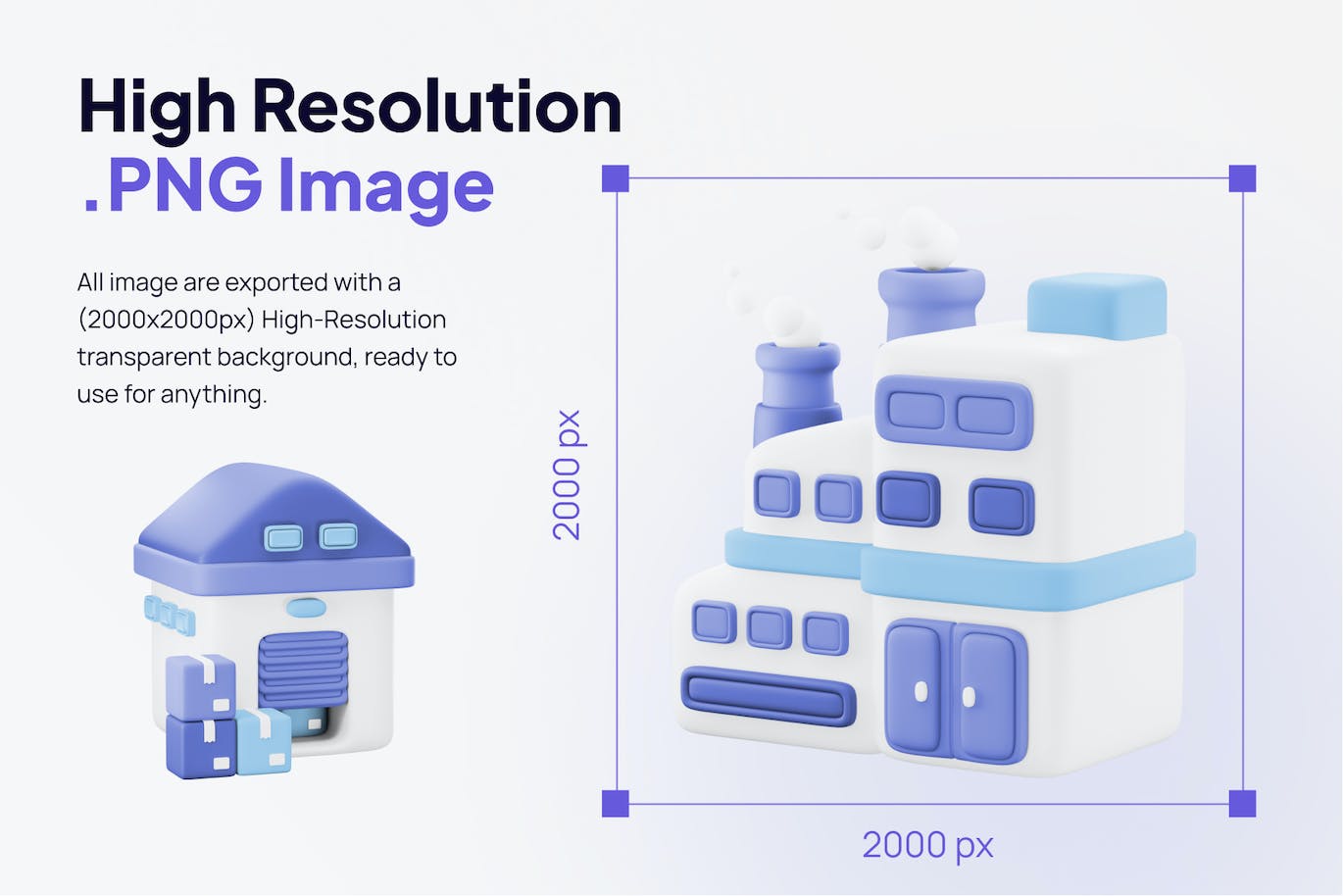 蓝色卡通3D建筑图标素材（Blender）