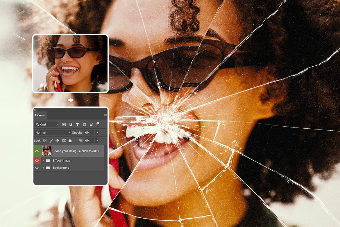 一键生成破碎玻璃照片PSD效果