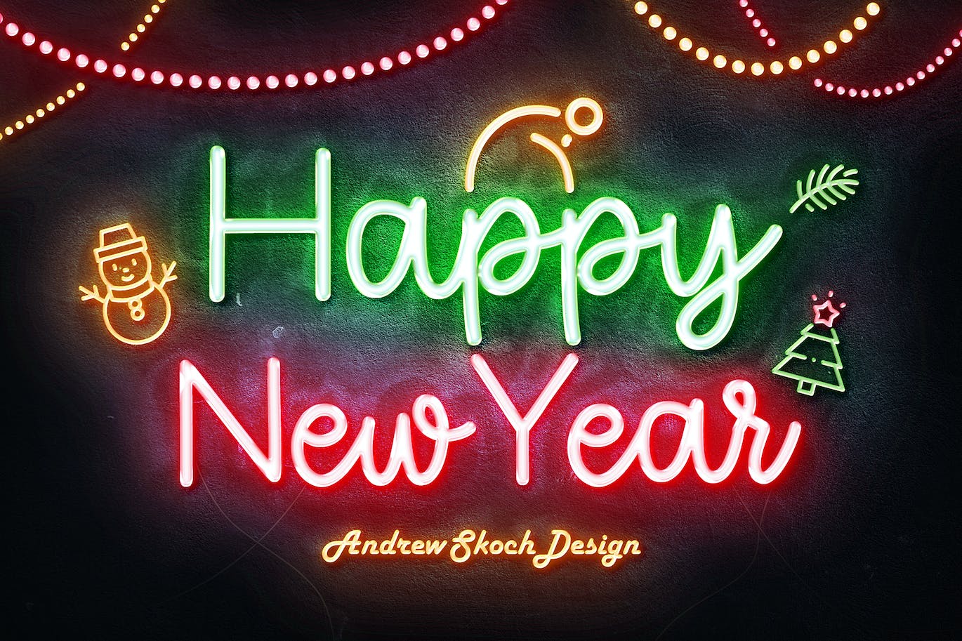 用PS一键生成圣诞霓虹灯文本效果