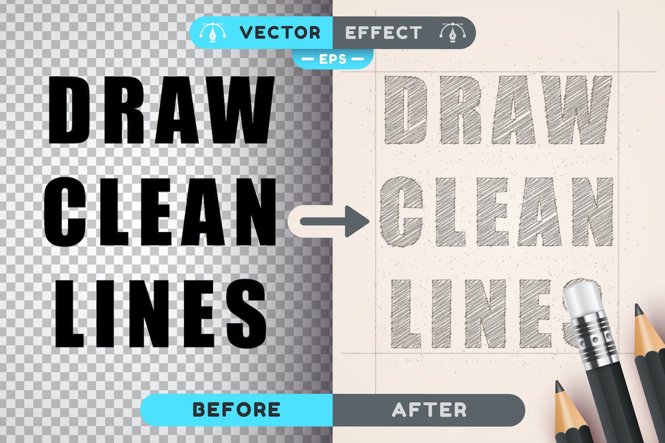 铅笔绘图-可编辑文本效果，字体样式 (AI,EPS)