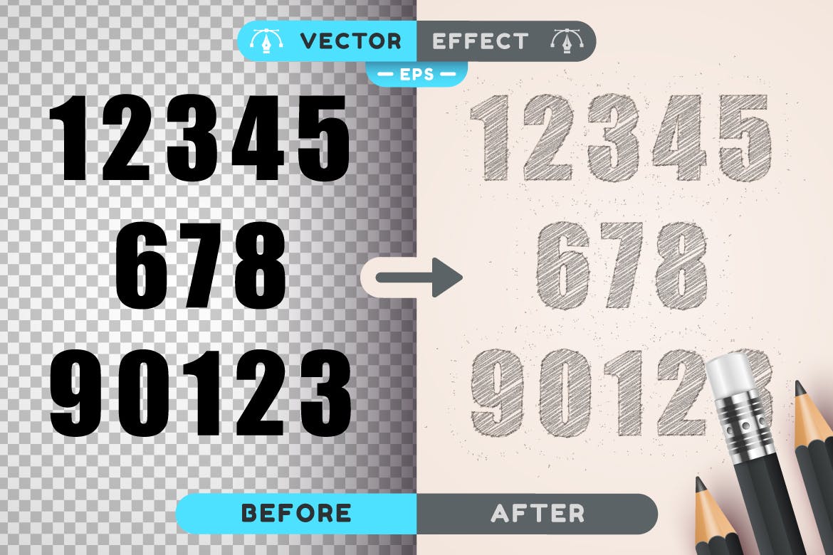 铅笔绘图-可编辑文本效果，字体样式 (AI,EPS)