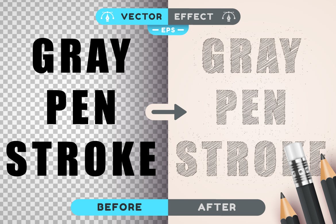 铅笔绘图-可编辑文本效果，字体样式 (AI,EPS)