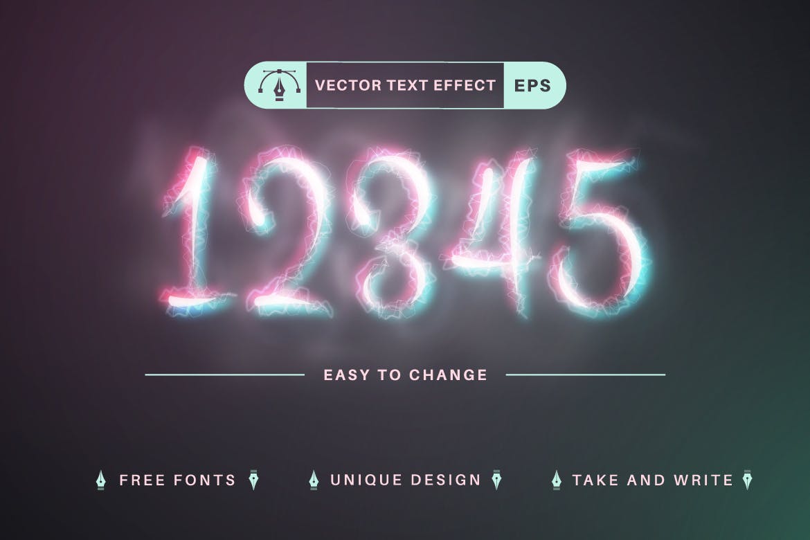 可编辑文本效果，梦幻字体样式 (AI,EPS)