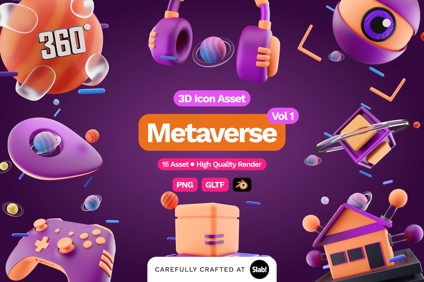 紫色3D元宇宙主题图标素材包 (PNG,Blend)