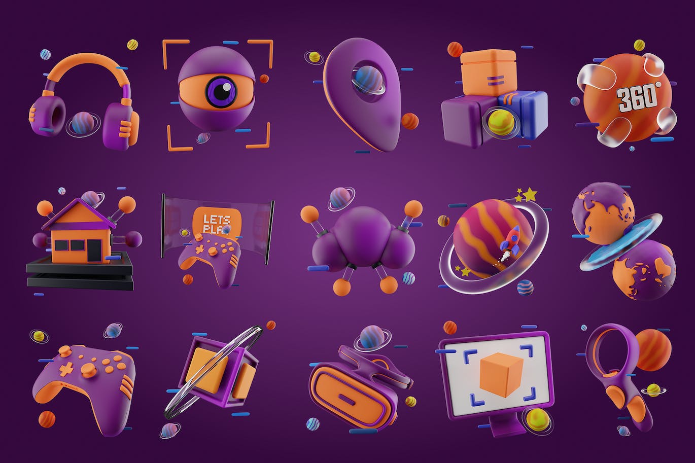 紫色3D元宇宙主题图标素材包 (PNG,Blend)