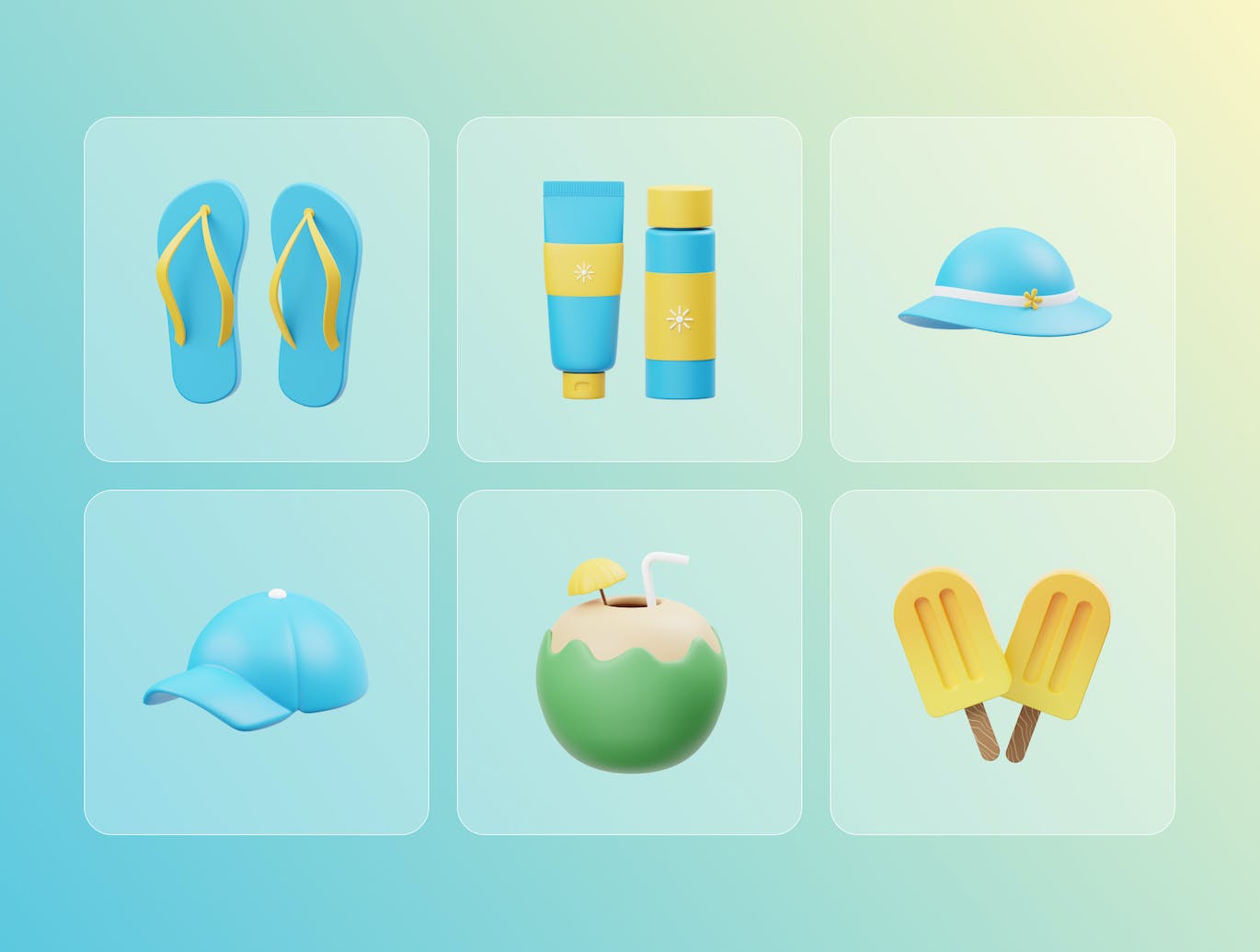 Blender创意3D夏季海滩度假图标模型