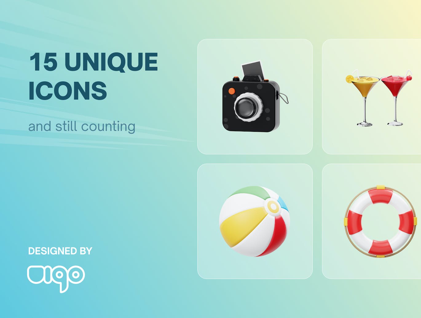 Blender创意3D夏季海滩度假图标模型