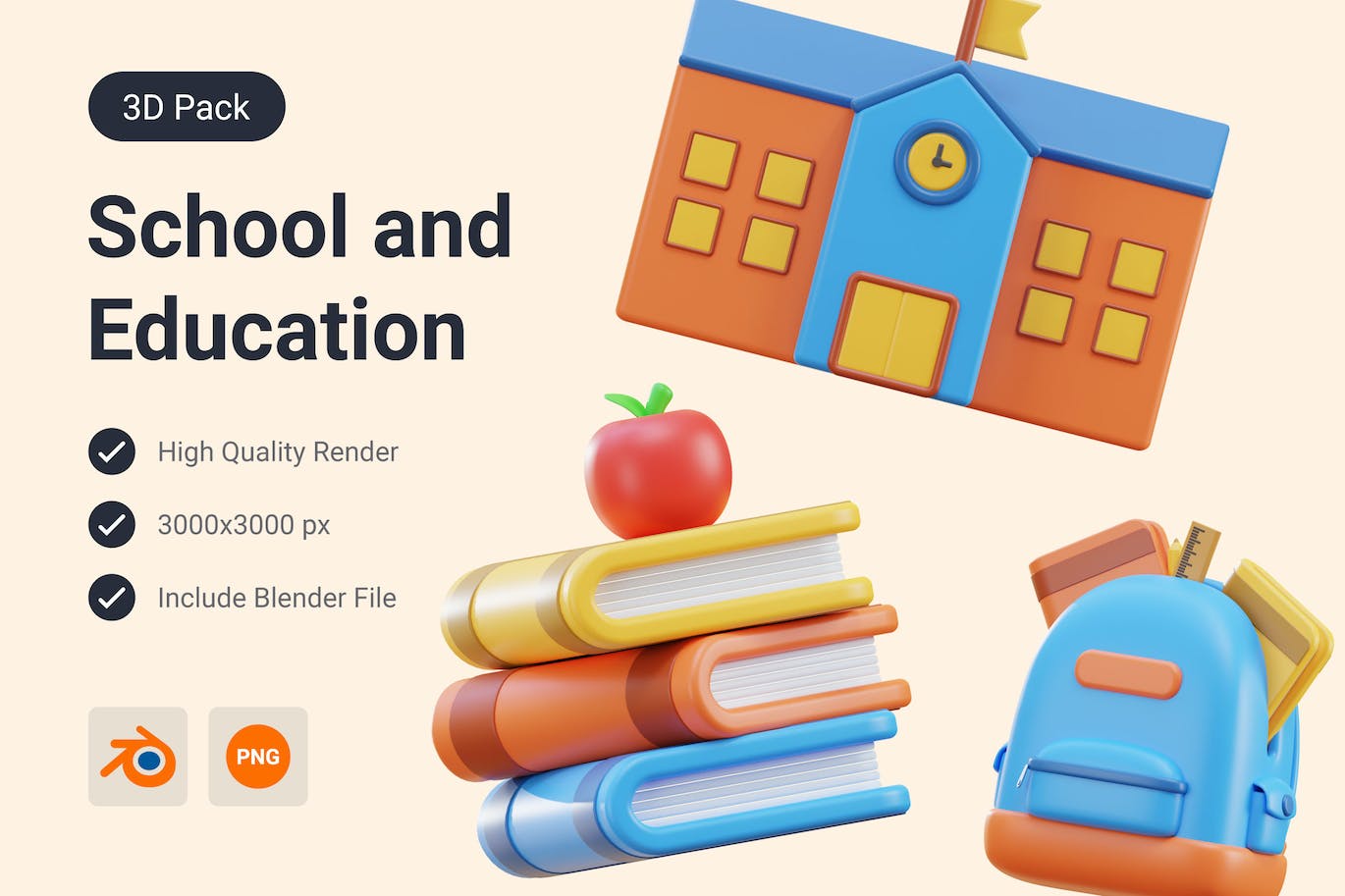 书籍阅读学校教育3D图标模型