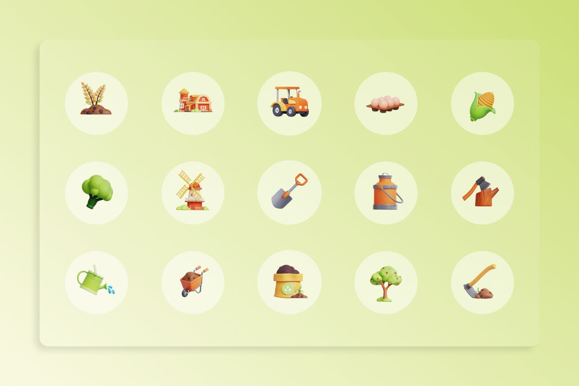 15个农业农作物主题3D图标素材包 (Blender,PNG)