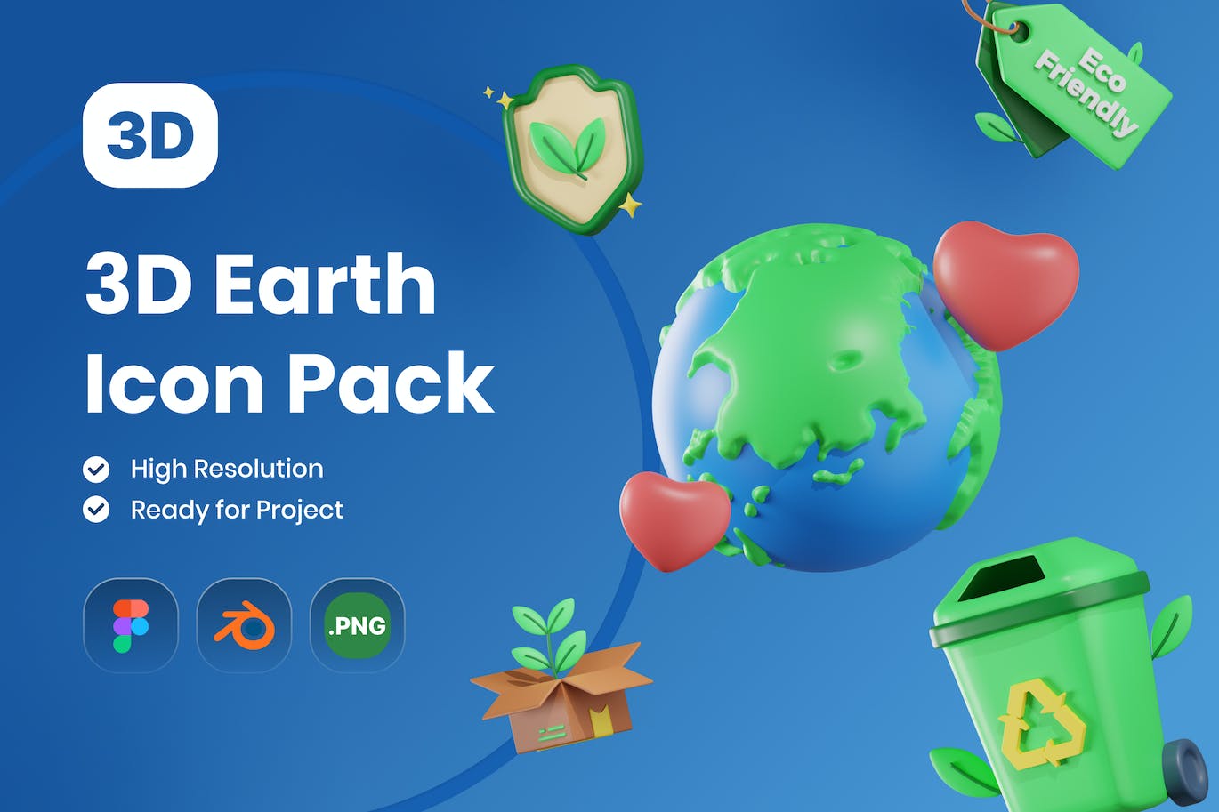 绿色环保地球主题3D图标(Blender,PNG)