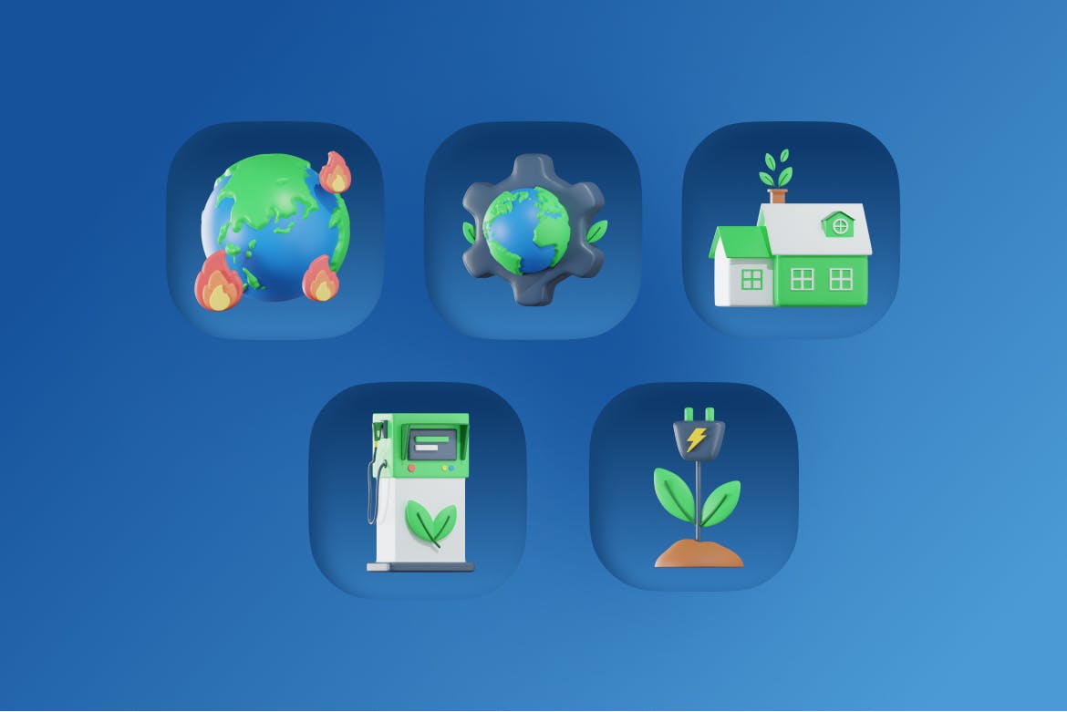 绿色环保地球主题3D图标(Blender,PNG)