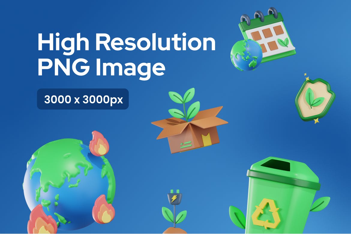 绿色环保地球主题3D图标(Blender,PNG)