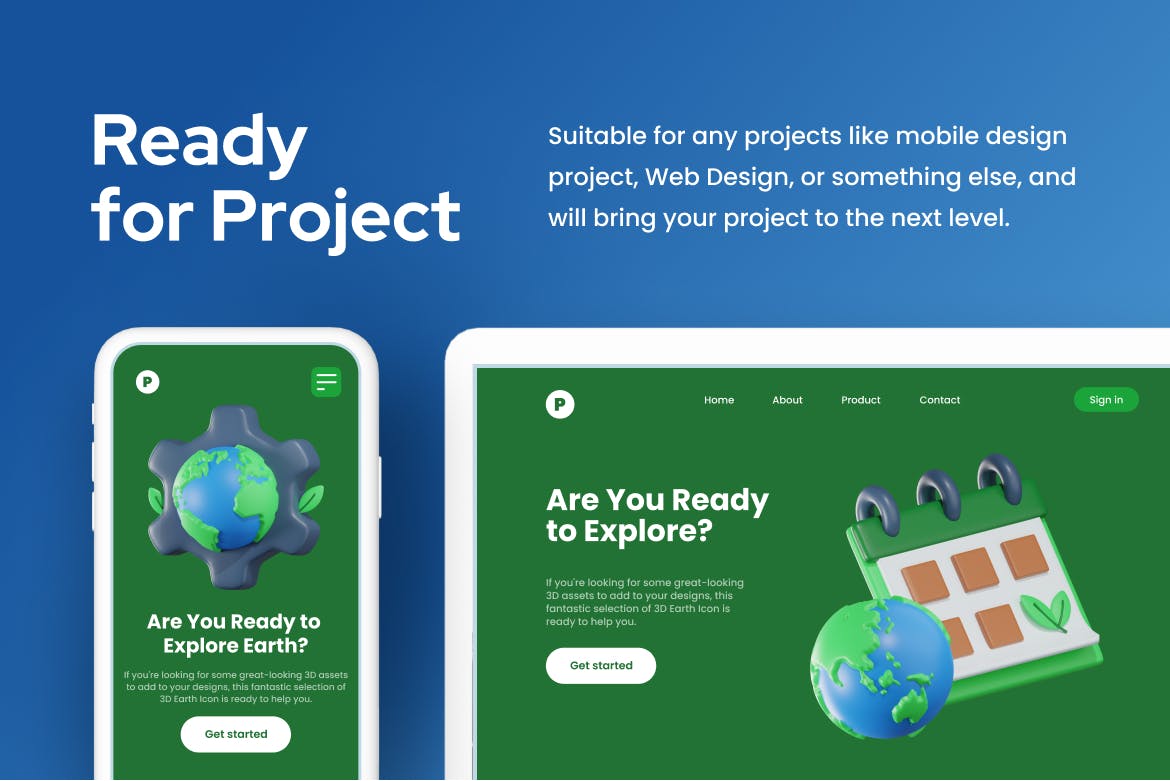绿色环保地球主题3D图标(Blender,PNG)