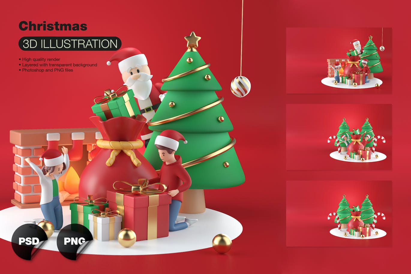 红色圣诞节主题创意PSD图标素材包