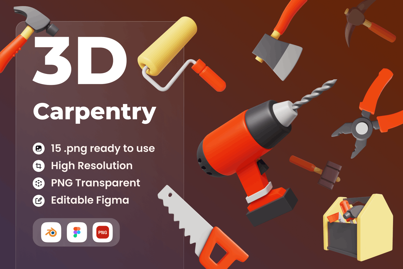 15个木工维修3D图标模型素材包（Blender）