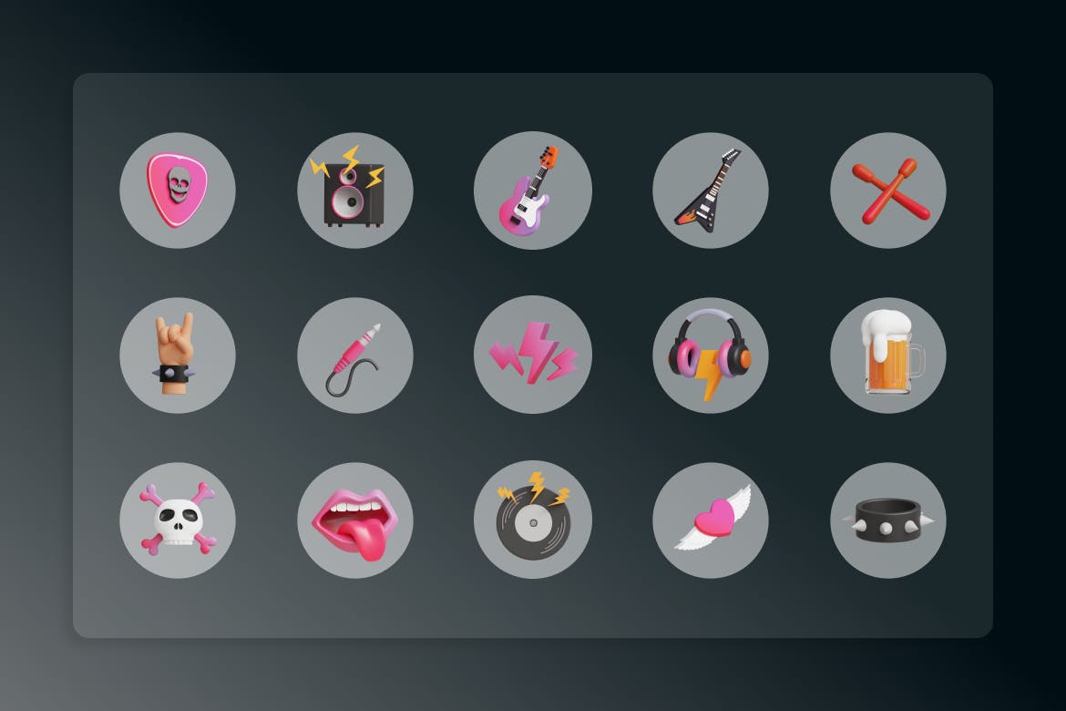 15个摇滚音乐主题3D模型素材(blend)