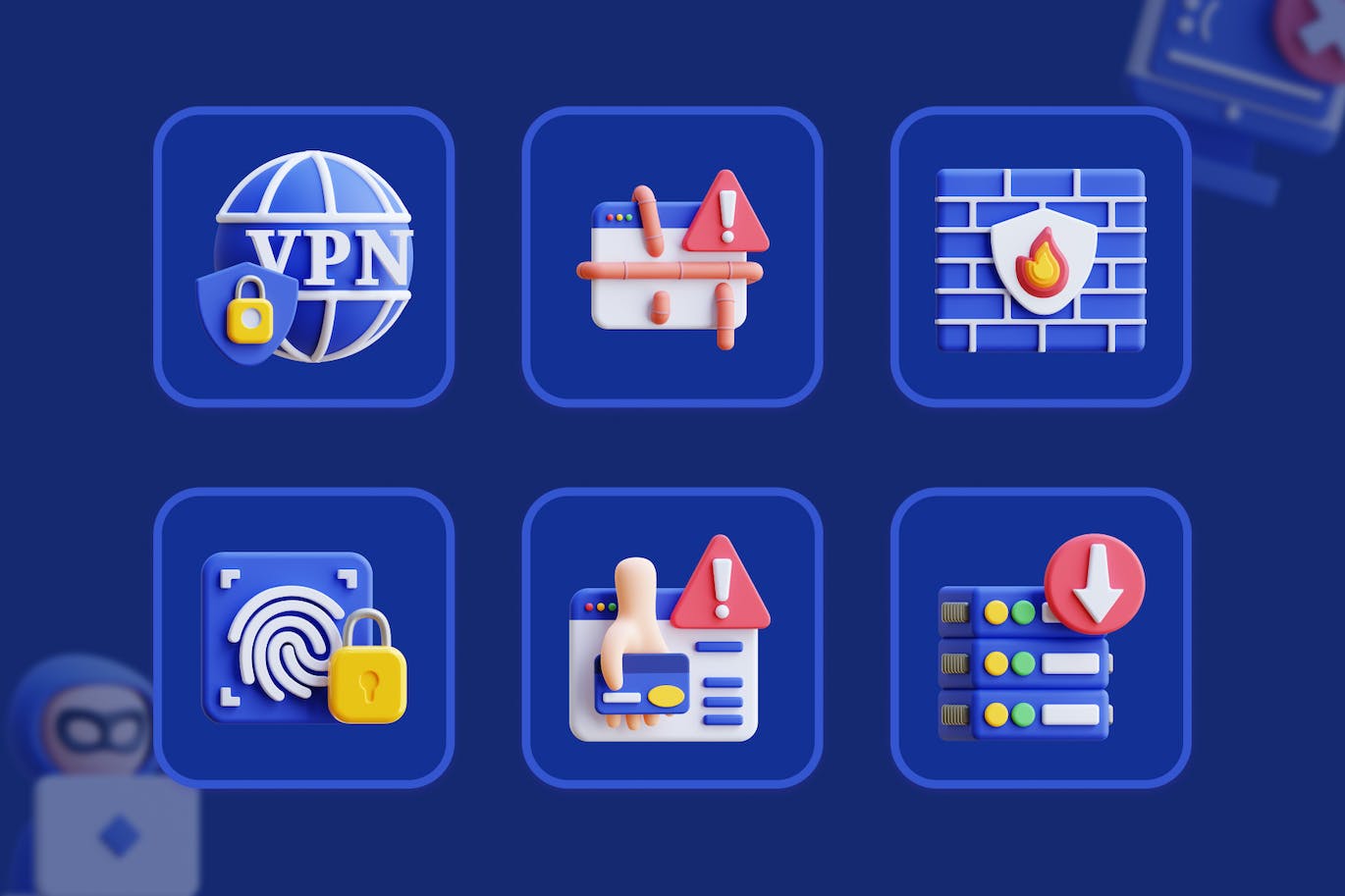网络安全主题3D图标模型素材包(Blend)