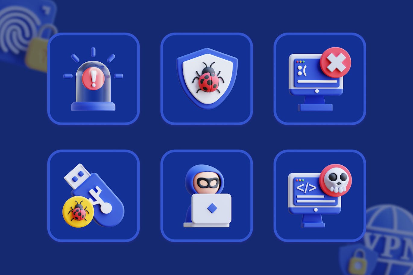 网络安全主题3D图标模型素材包(Blend)