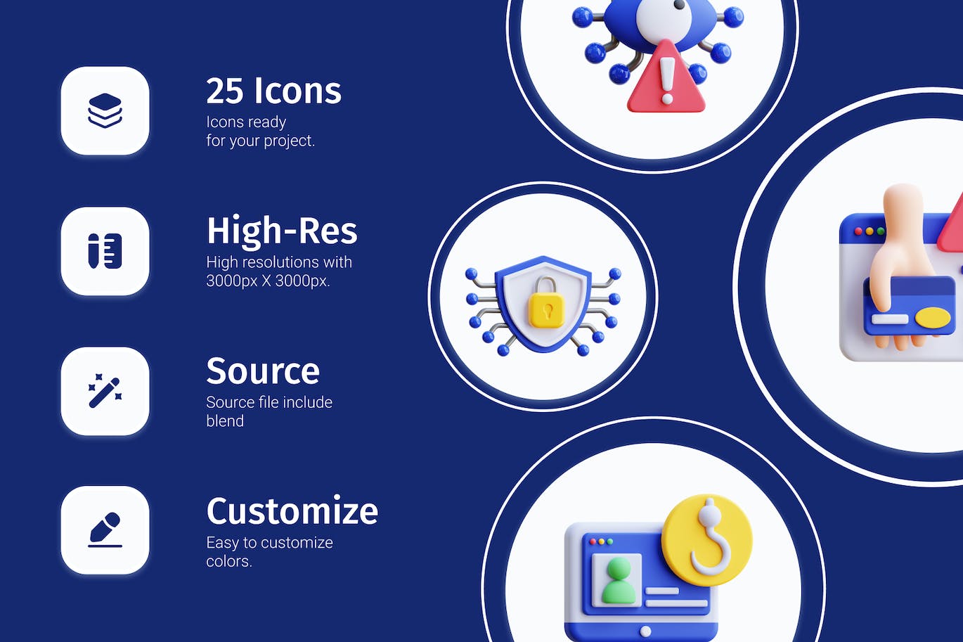 网络安全主题3D图标模型素材包(Blend)