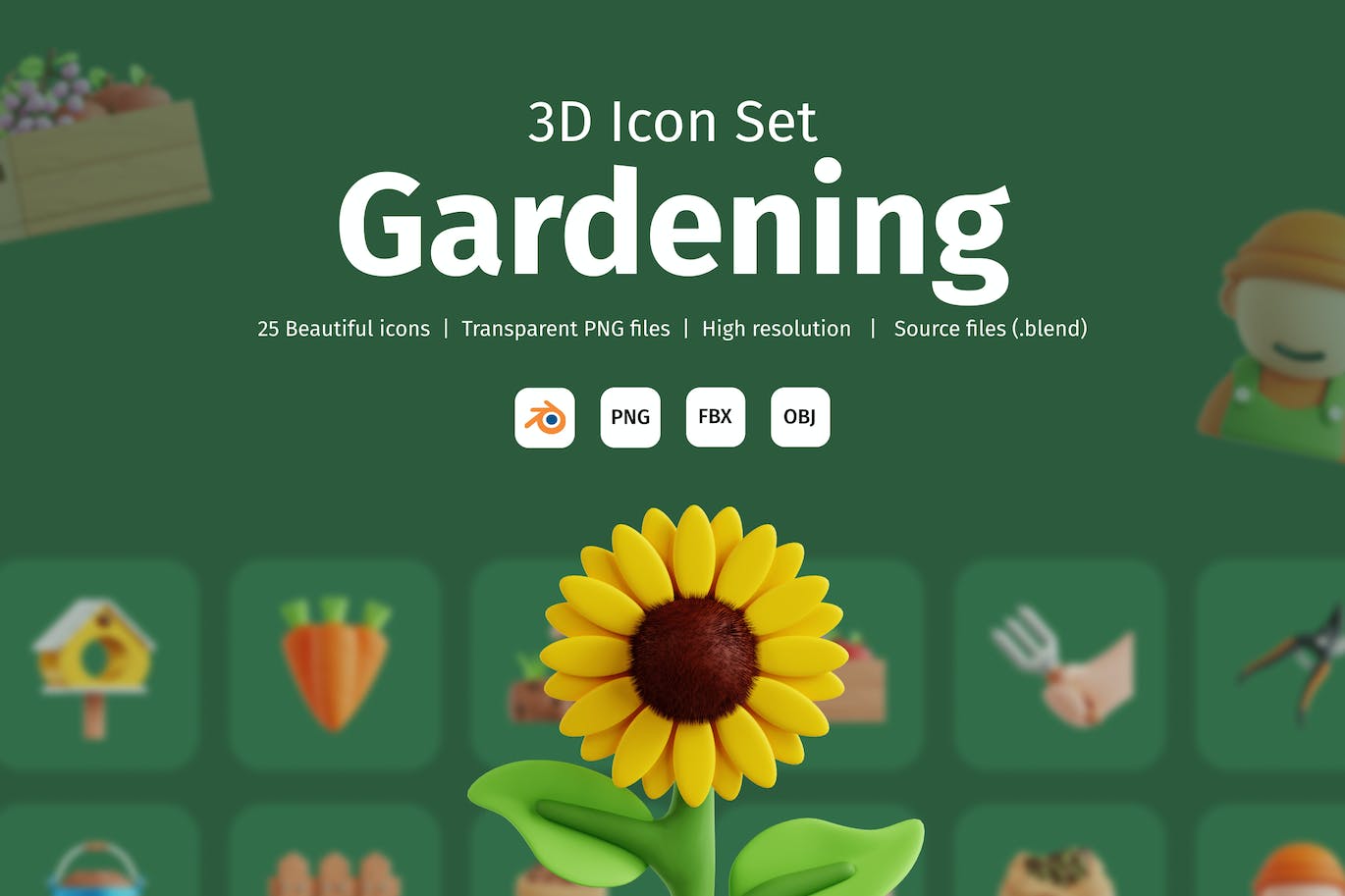 绿色园林园艺主题3D模型素材包(Blend)