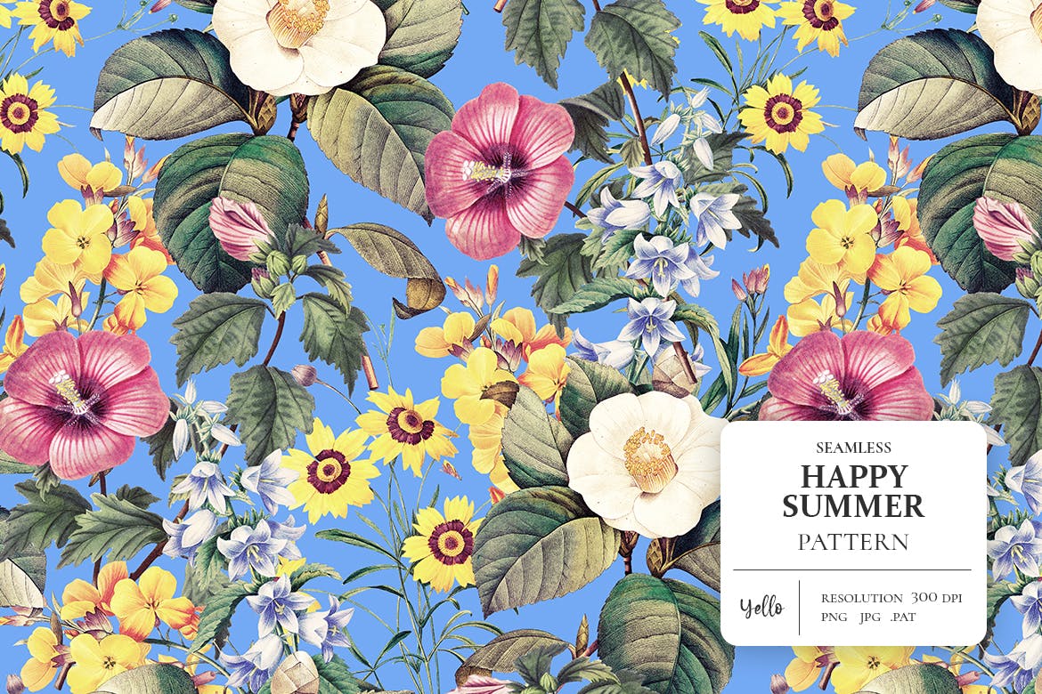 复古典牙的夏季花卉图案素材 (JPG,PNG)