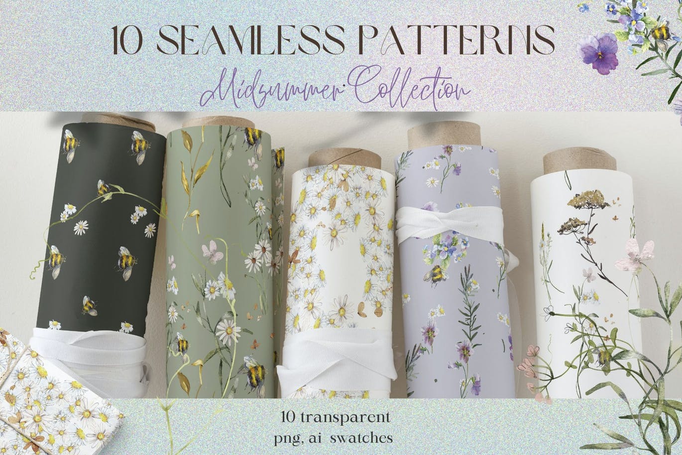 10个盛夏清爽无缝背景图案素材 (AI,PNG)