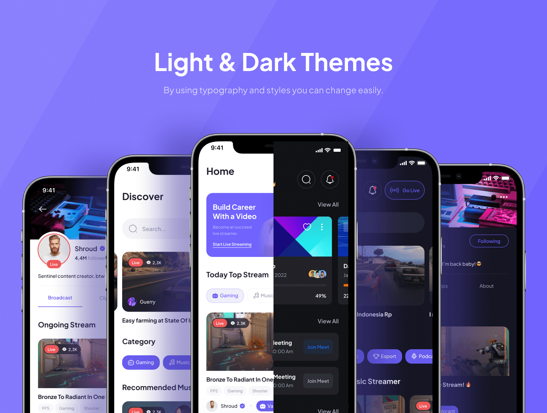 70个紫色风格直播主题APP UI KIT素材包