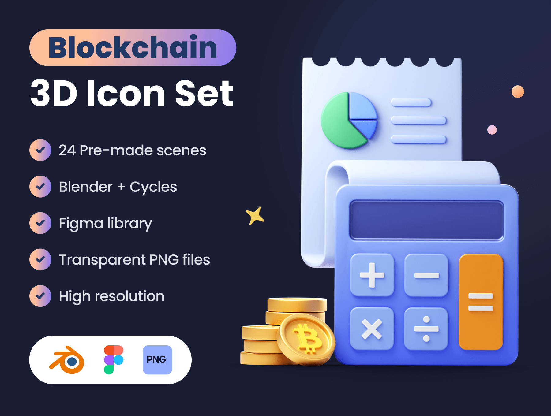 24个设计漂亮的区块链3D图标素材