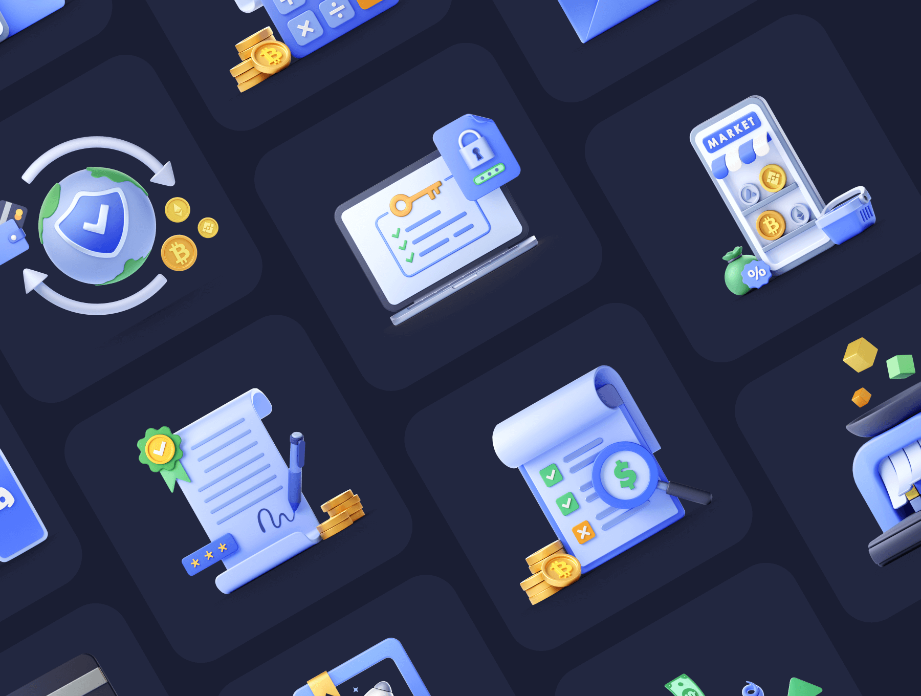 24个设计漂亮的区块链3D图标素材