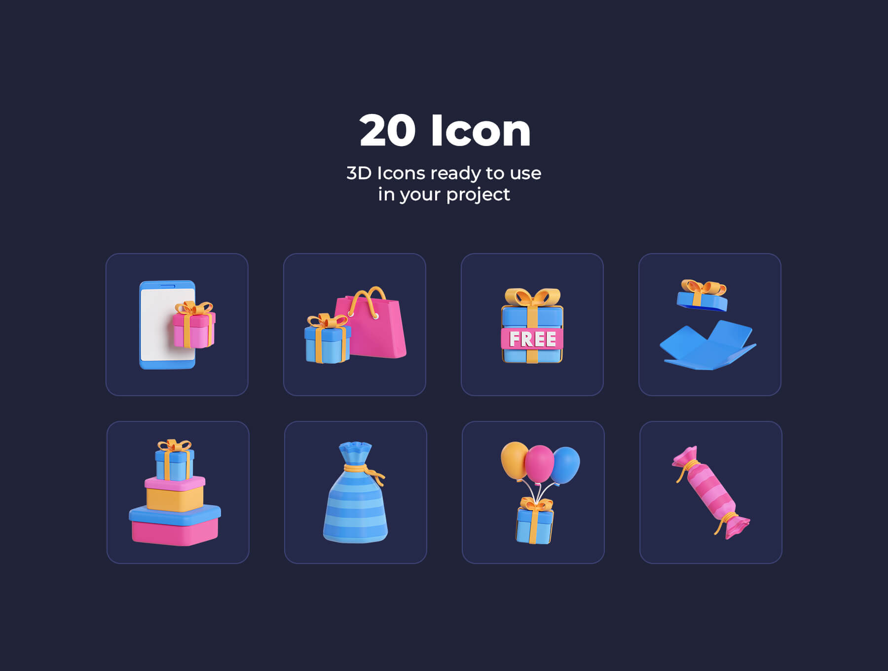 20个礼盒礼品主题3D图标素材(Blender)