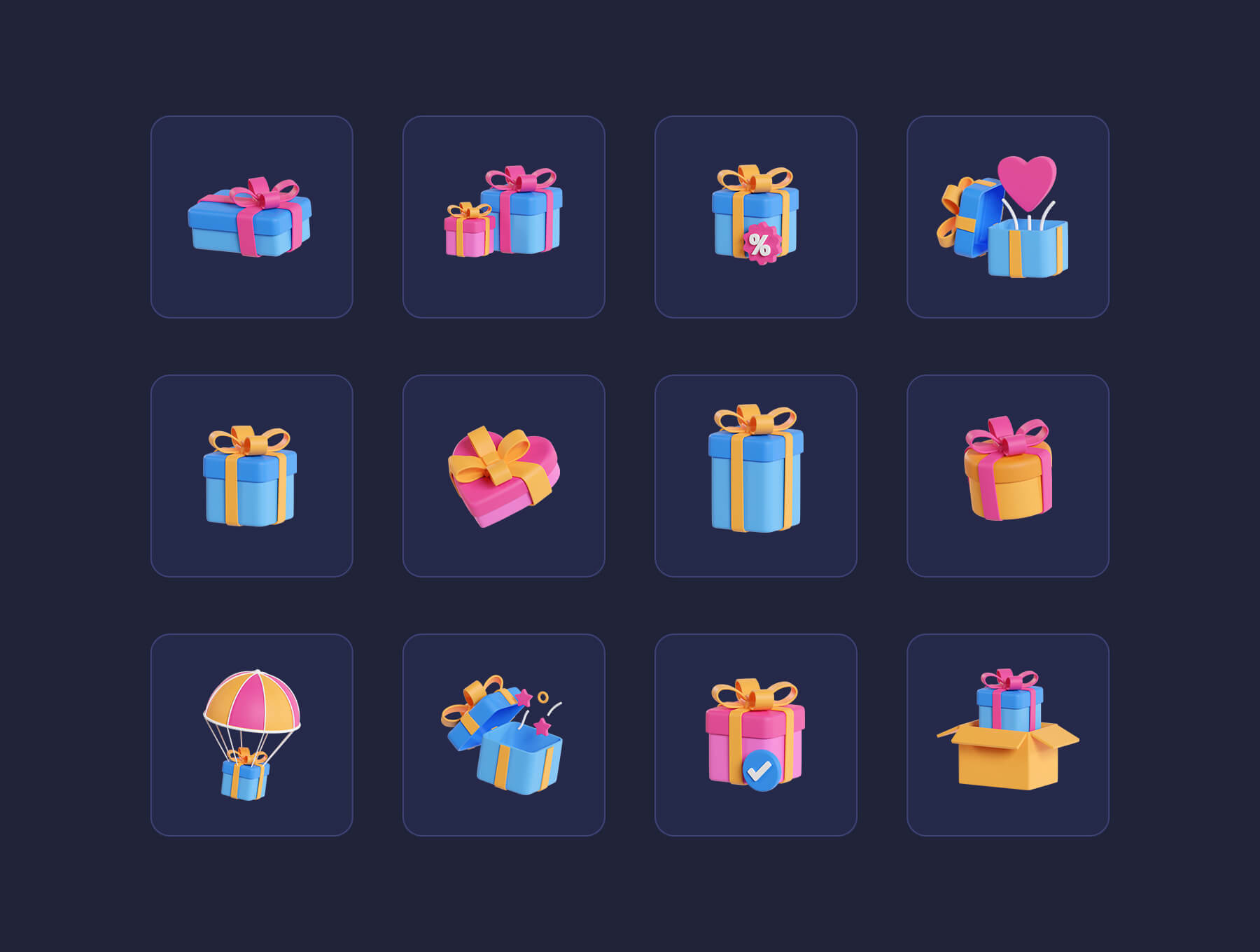 20个礼盒礼品主题3D图标素材(Blender)