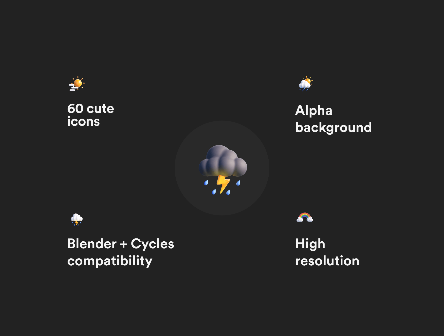 60个时尚可爱的天气主题3D图标素材(Blender)