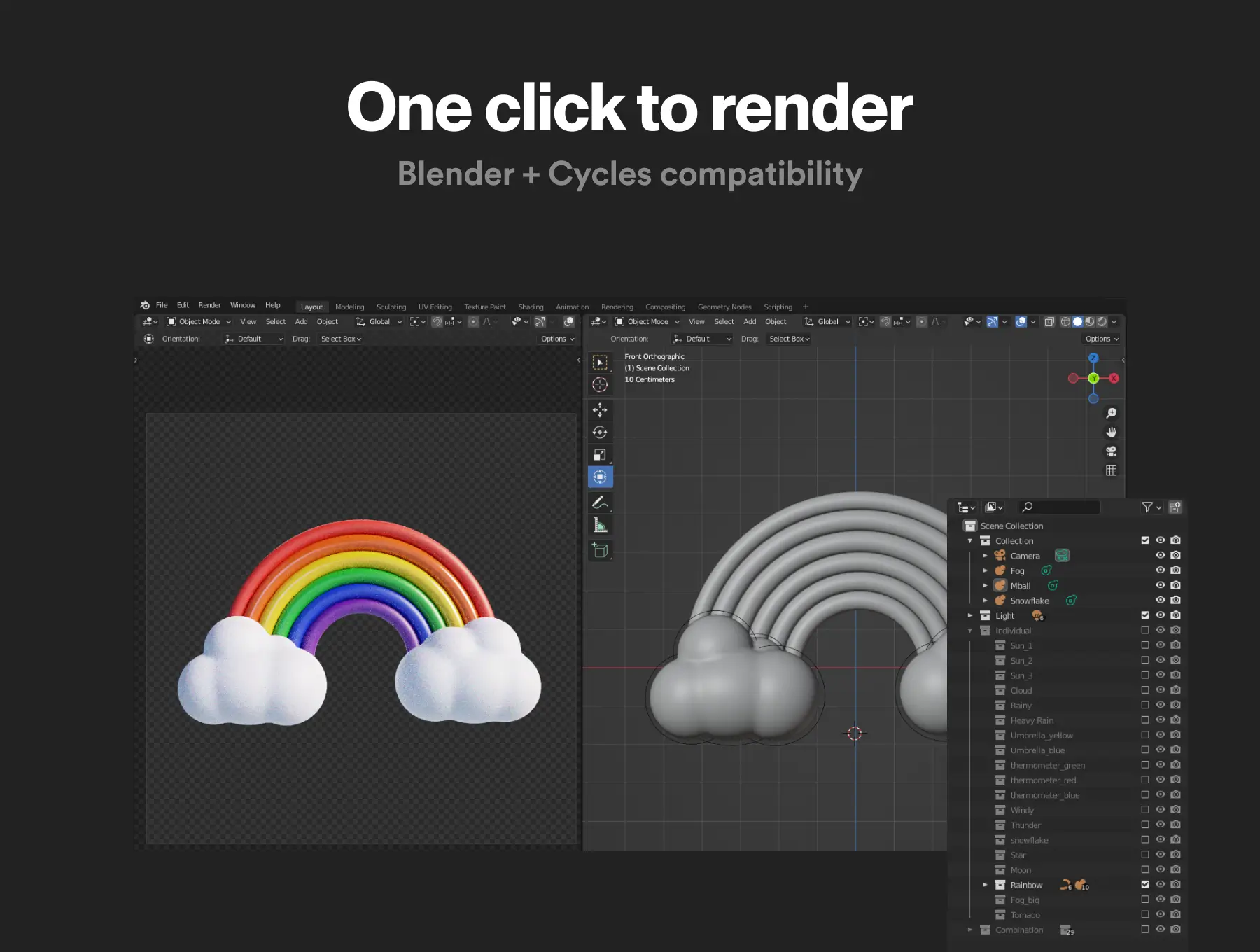 60个时尚可爱的天气主题3D图标素材(Blender)