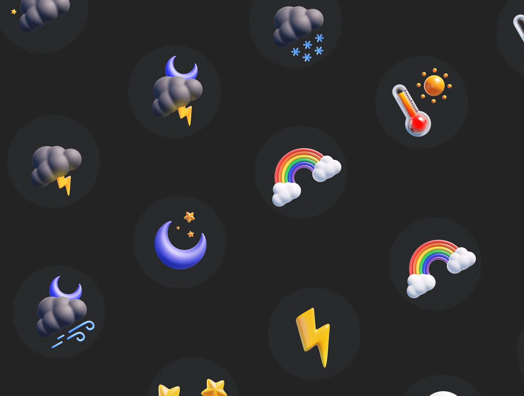 60个时尚可爱的天气主题3D图标素材(Blender)