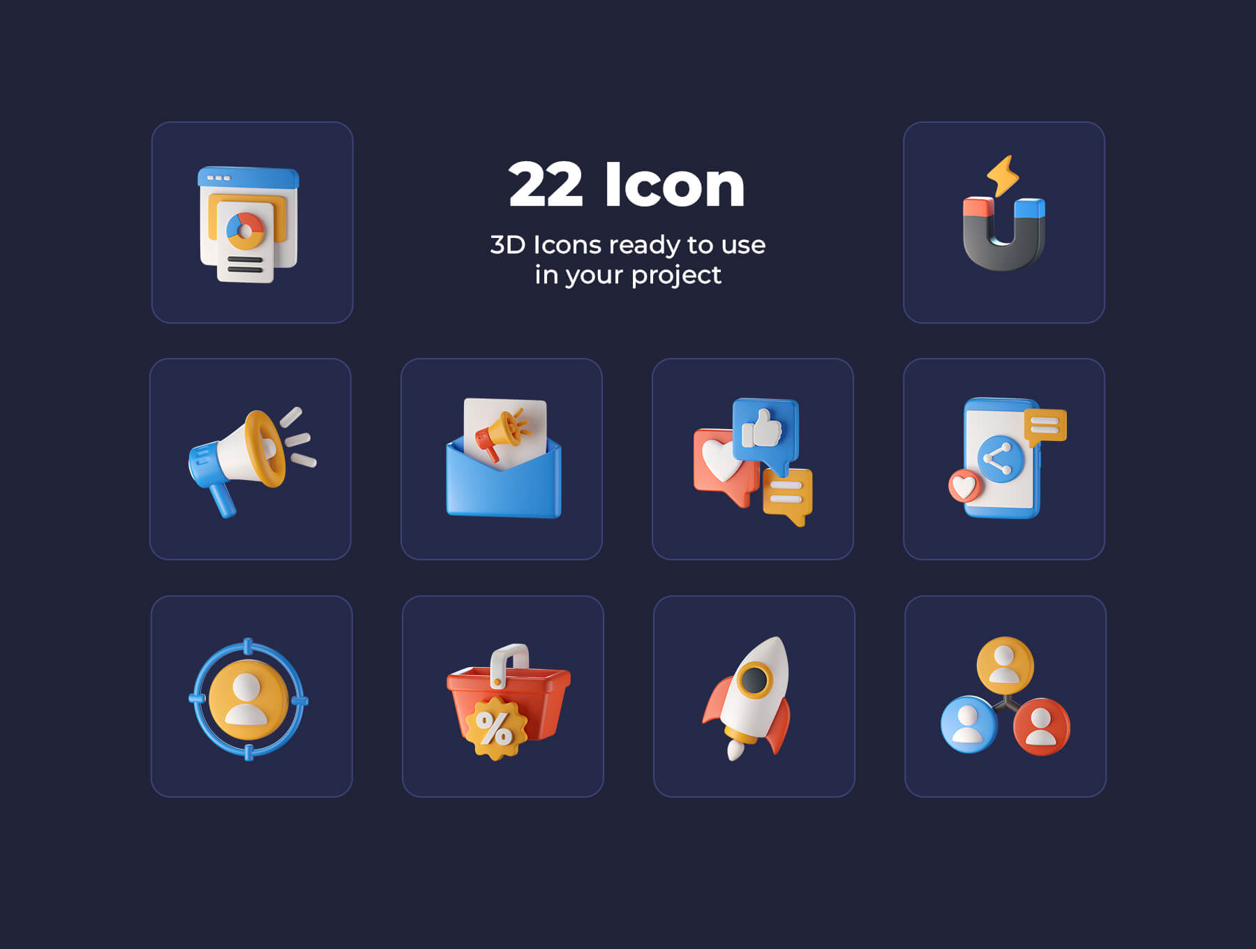 22个风格独特的3D图标素材包（Blender）